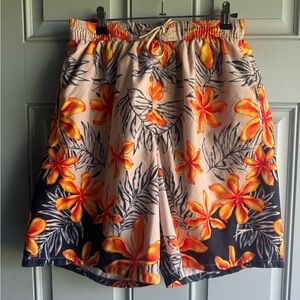 Men’s Speedo Mesh Lined Blue/Orange Tropical Swim Trunks Size Medium